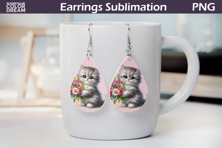 Cat Teardrop Earrings | Earrings Sublimation example image 1