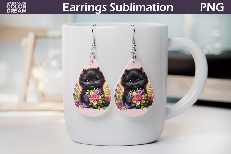 Cat Teardrop Earrings | Earrings Sublimation example image 1