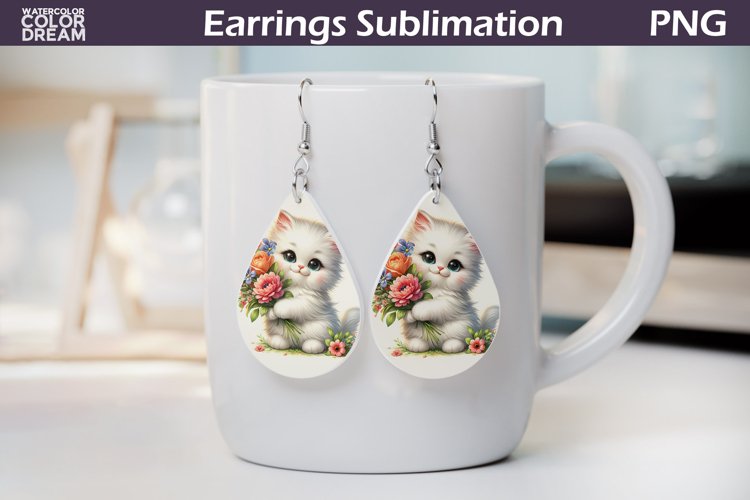 Cat Teardrop Earrings | Earrings Sublimation example image 1