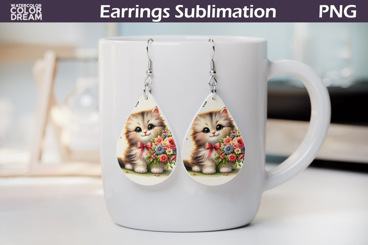 Cat Teardrop Earrings | Earrings Sublimation example image 1
