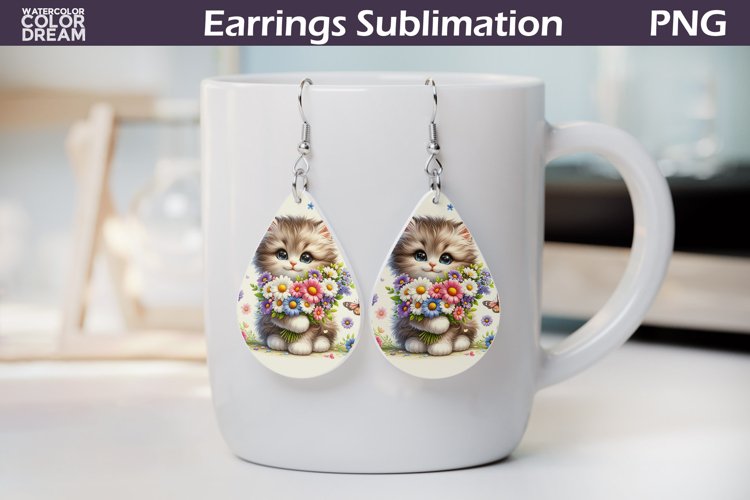 Cat Teardrop Earrings | Earrings Sublimation example image 1