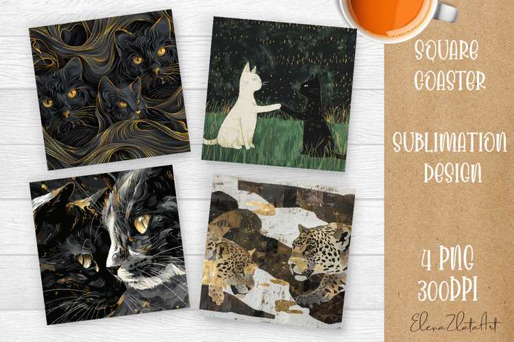 Funny Cat Coaster Sublimation| cats Coasters example image 1