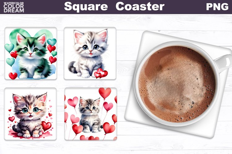 Cat Valentine Square Coaster | Cute Cat Coaster