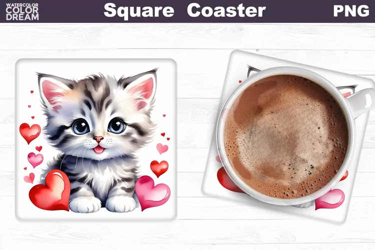 Cat Valentine Square Coaster | Cute Cat Coaster