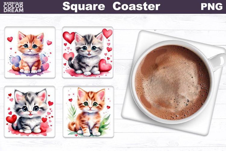 Cat Valentine Square Coaster | Cute Cat Coaster
