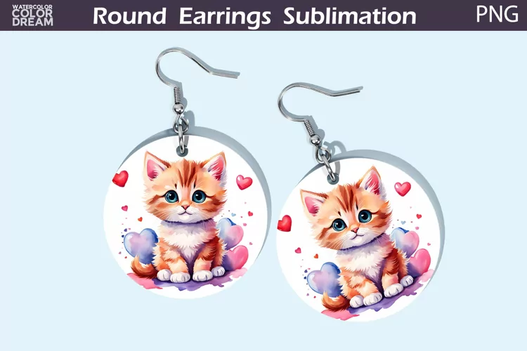 Cute Cat Heart Round Earrings | Valentine's Day Earrings