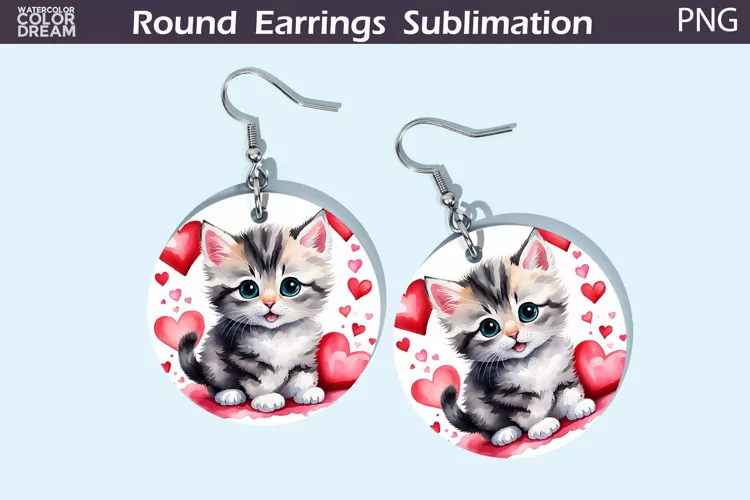 Cute Cat Heart Round Earrings | Valentine's Day Earrings