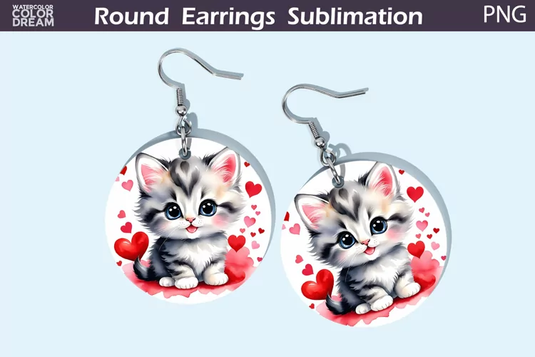 Cute Cat Heart Round Earrings | Valentine's Day Earrings