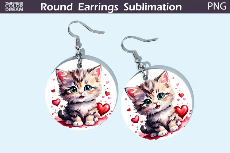 Cute Cat Heart Round Earrings | Valentine's Day Earrings