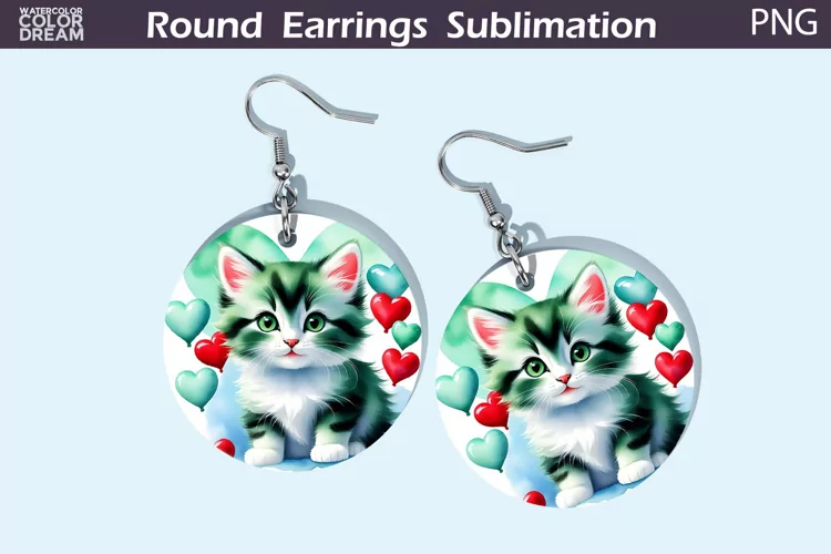 Cute Cat Heart Round Earrings | Valentine's Day Earrings