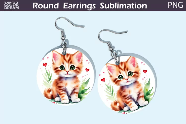 Cute Cat Heart Round Earrings | Valentine's Day Earrings