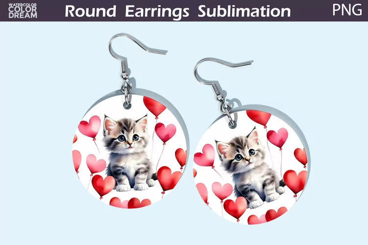 Cute Cat Heart Round Earrings | Valentine's Day Earrings