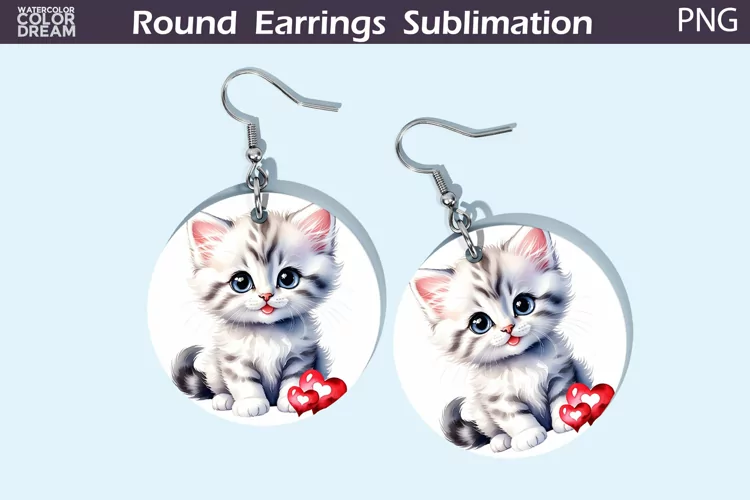Cute Cat Heart Round Earrings | Valentine's Day Earrings