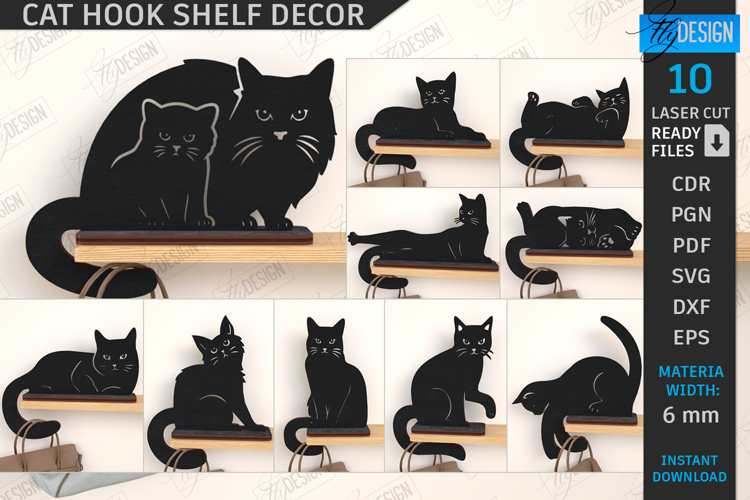 Cat Shaped Hooks Laser Cut Bundle|Shelf Sitter|Home Decor