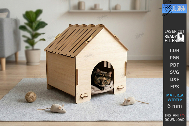 Cat House Laser Cut | Pets | Wooden Mini Houses | Pet Home