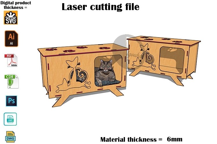 Cat House SVG 6mm - Laser Cut File example image 1