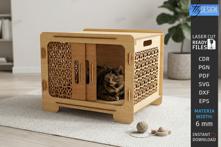 Cat House Laser Cut | Pets | Wooden Mini Houses | Pet Home