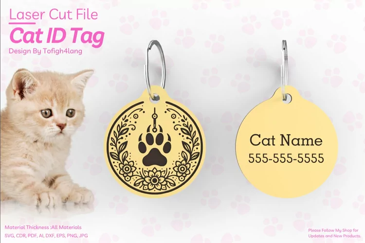 Cat ID Tag | Cat ID Tag Slide On Collar | laser cut | SVG