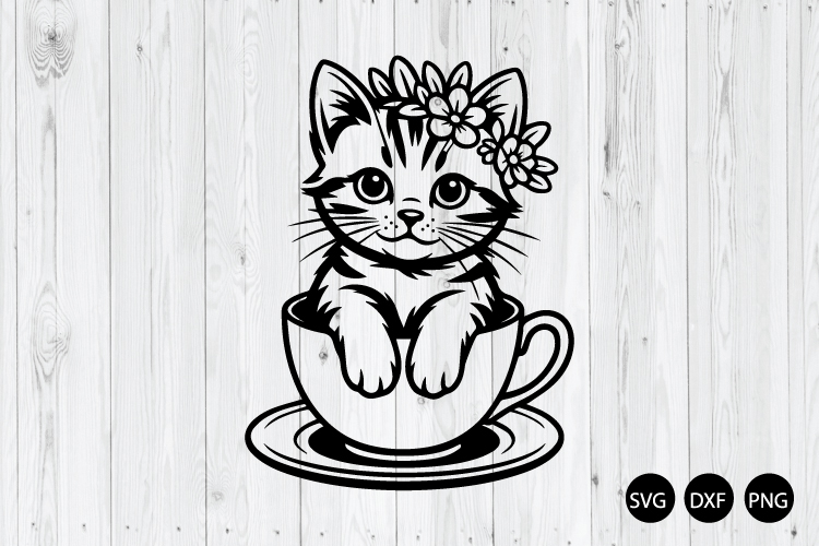 Cute Kitten Cup SVG, Baby Cat in Teacup SVG