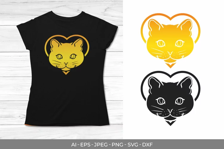 Cat in Heart with Gradient Color SVG