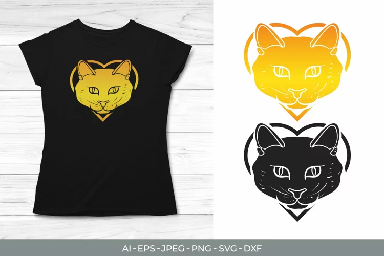 Cat in Heart with Gradient Color SVG