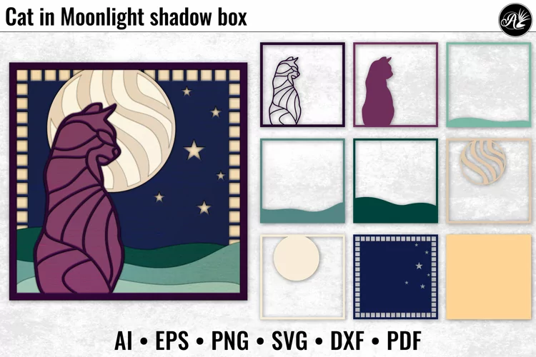 Cat in Moonlight shadowbox 3D layered project