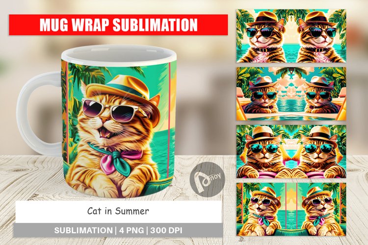 Mug Wrap Design Cat in Summer