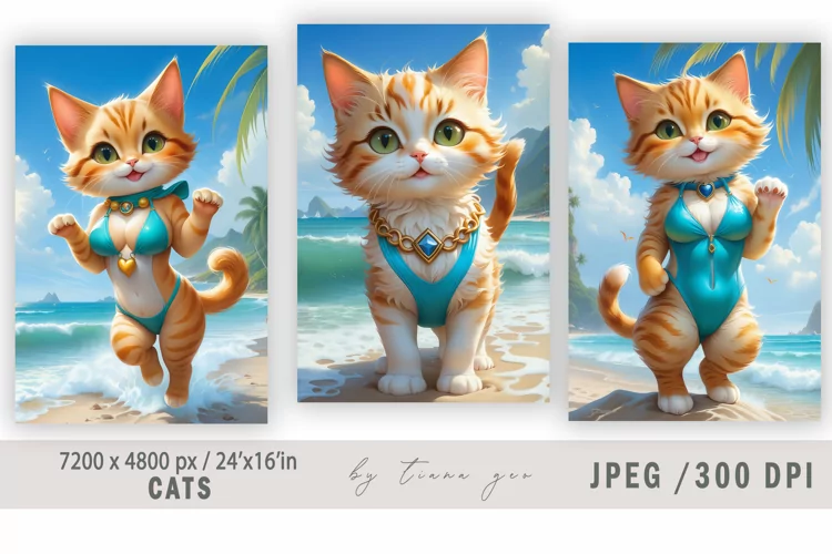 Cute watercolor cat illustrations for prints- 3 Jpeg