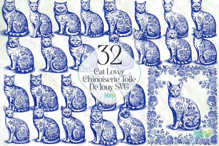 Cat Lover Chinoiserie Toile De Jouy SVG