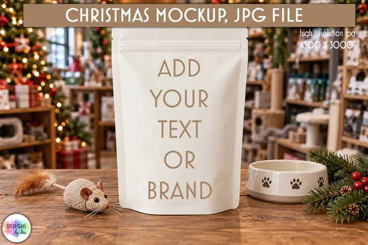 Christmas Cat Treat Pouch Mockup JPG | Pet Branding