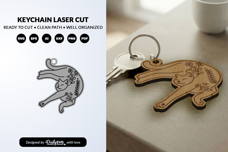 Funny Cat Keychain SVG - Cute Kitty Paw Laser Cut SVG