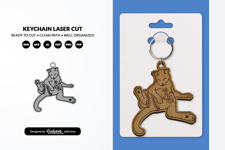 Funny Cat Keychain SVG - Cute Kitty Paw Laser Cut SVG