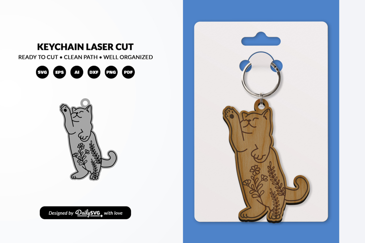 Funny Cat Keychain SVG - Cute Kitty Paw Laser Cut SVG