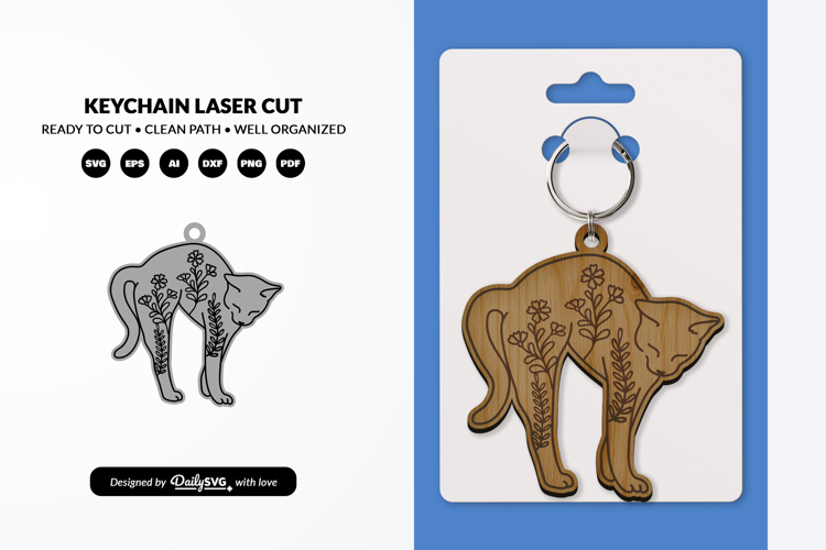 Funny Cat Keychain SVG - Cute Kitty Paw Laser Cut SVG