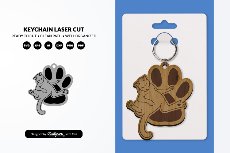 Funny Cat Keychain SVG - Cute Kitty Paw Laser Cut SVG