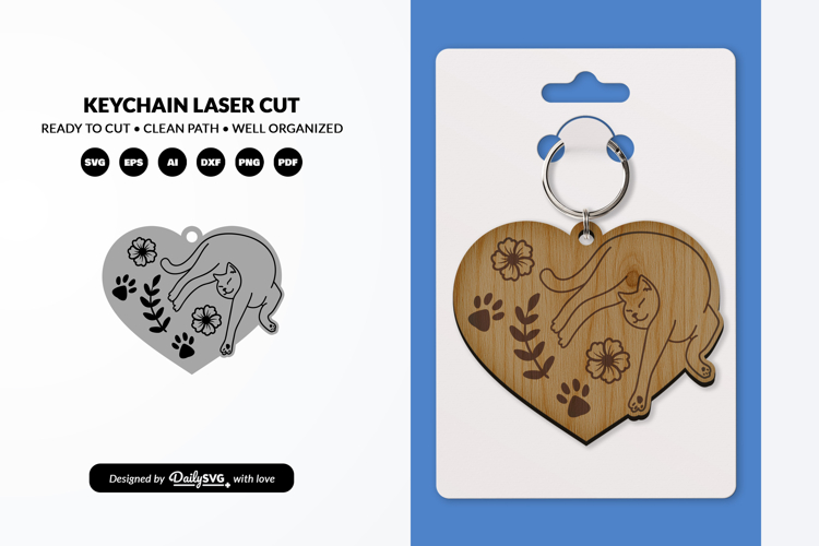 Funny Cat Keychain SVG - Cute Kitty Paw Laser Cut SVG