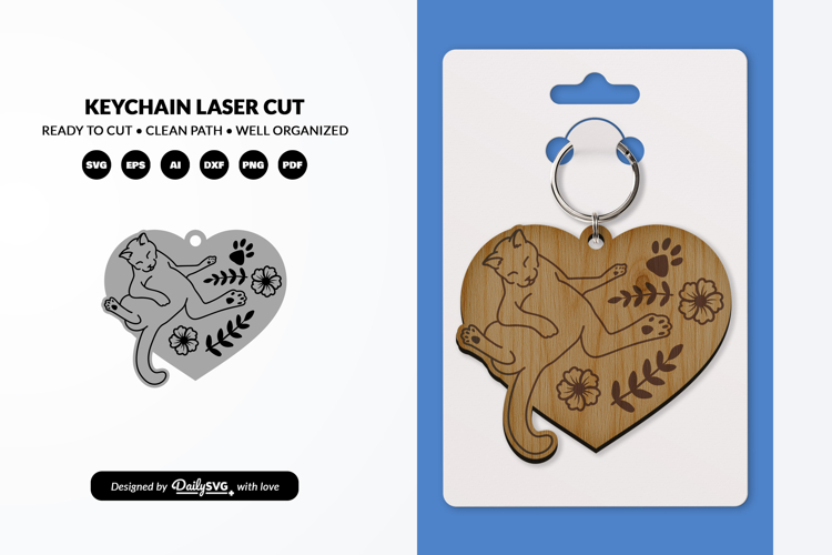 Funny Cat Keychain SVG - Cute Kitty Paw Laser Cut SVG