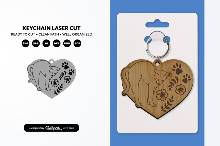 Funny Cat Keychain SVG - Cute Kitty Paw Laser Cut SVG