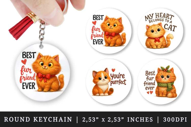 Cat Lover round keychain pintable sublimation design png