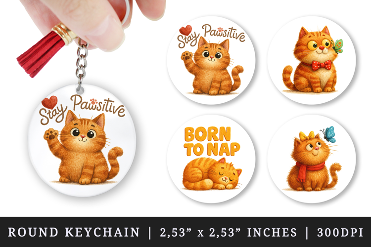 Cat Lover round keychain pintable sublimation design png