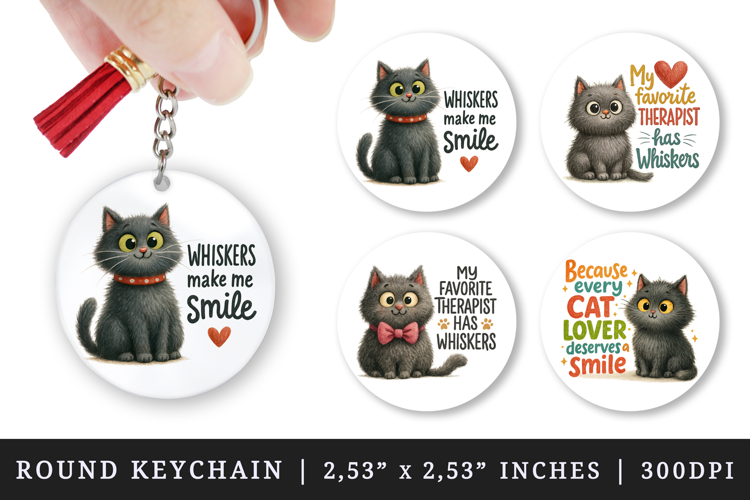 Cat Lover round keychain pintable sublimation design png