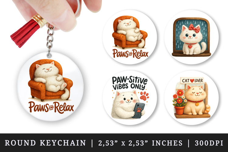 Cat Lover round keychain pintable sublimation design png