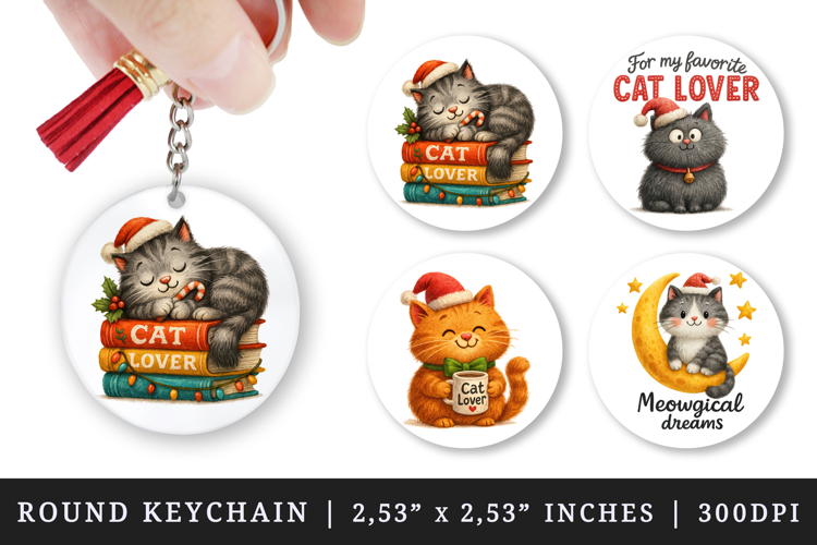Cat Lover round keychain pintable sublimation design png