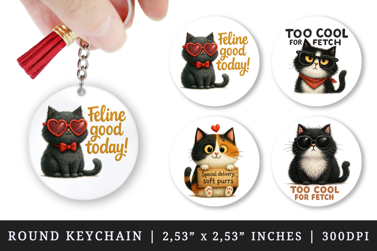 Cat Lover round keychain pintable sublimation design png