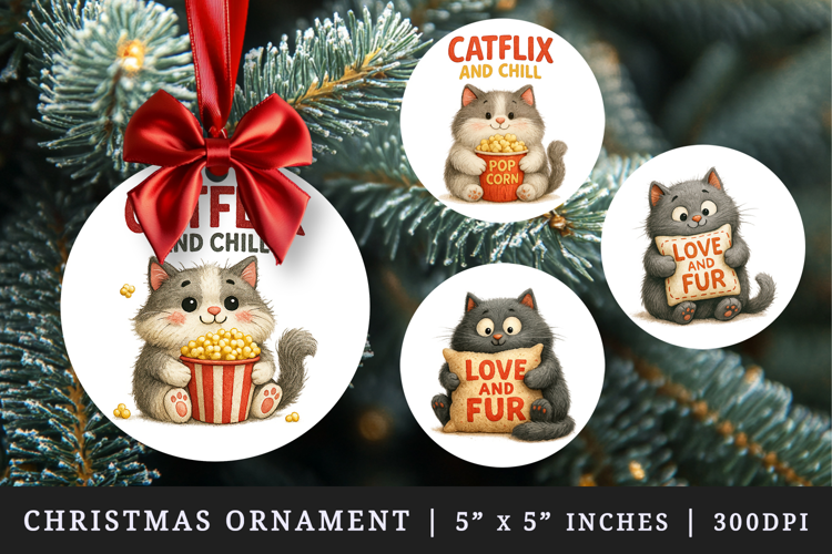 Cat Lover round ornaments sublimation design