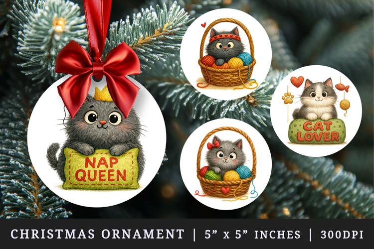 Cat Lover round ornaments sublimation design