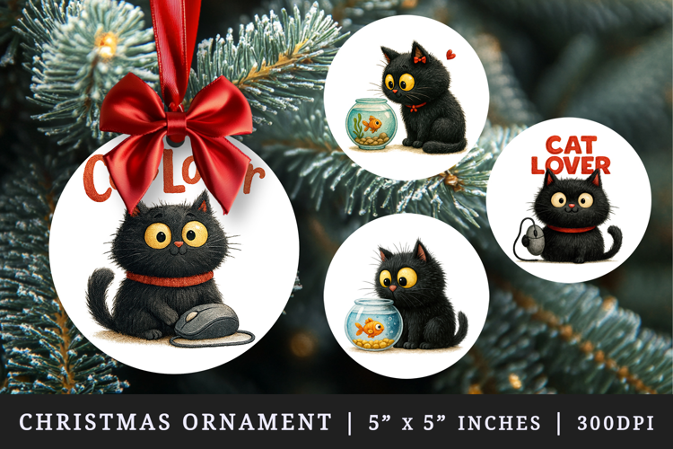 Cat Lover round ornaments sublimation design