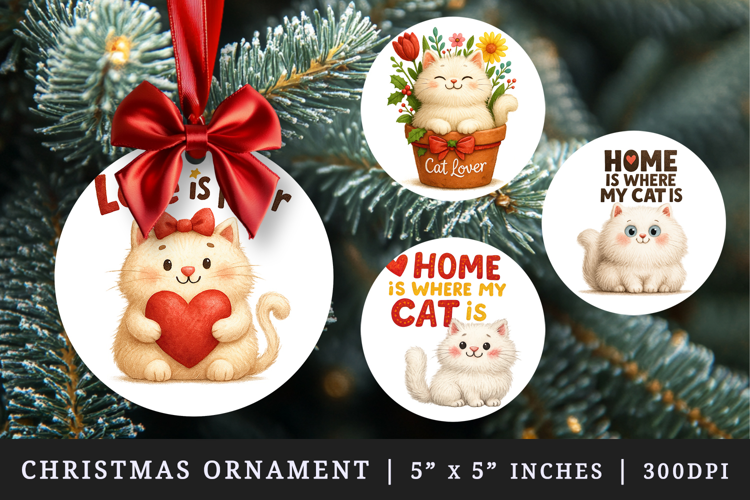 Cat Lover round ornaments sublimation design