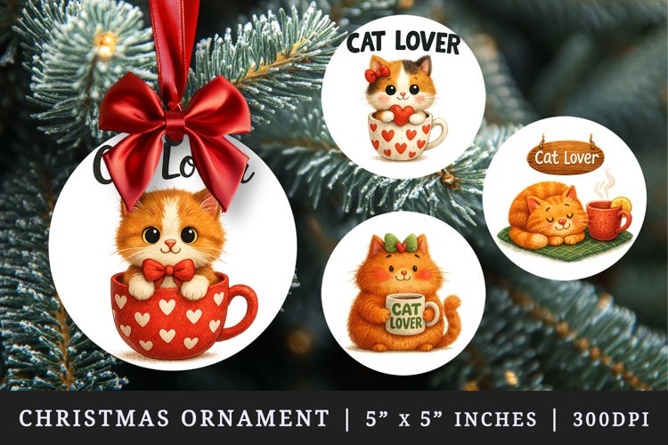 Cat Lover round ornaments sublimation design
