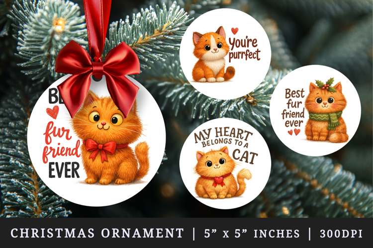 Cat Lover round ornaments sublimation design